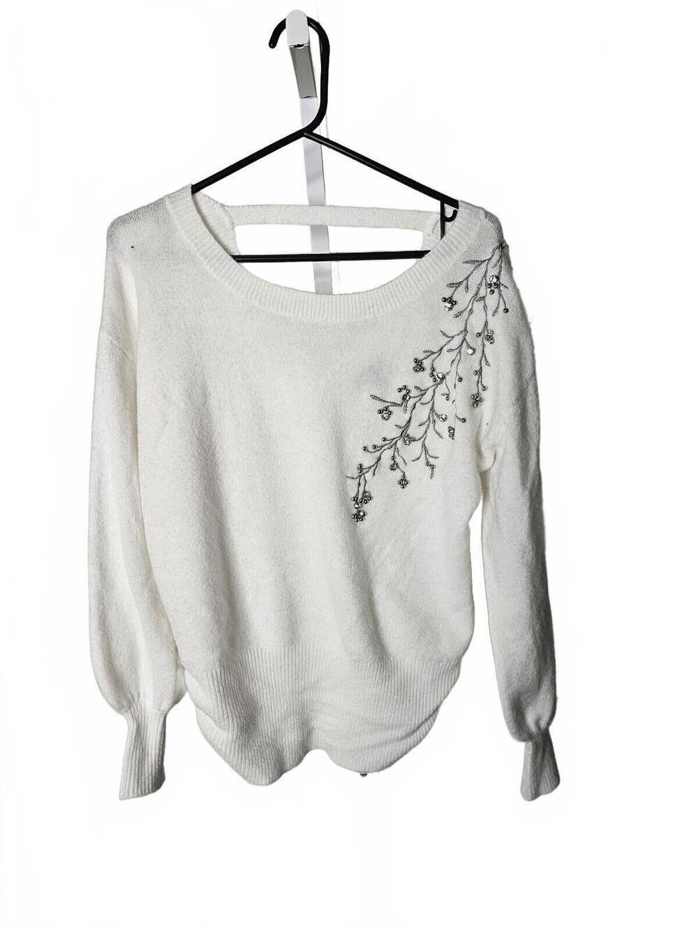 Democracy White Embellished Sweater Size Small